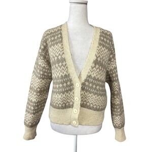 Vintage Milano Design Group Cardigan Sweater Womens L Beige Mohair Fair Isle